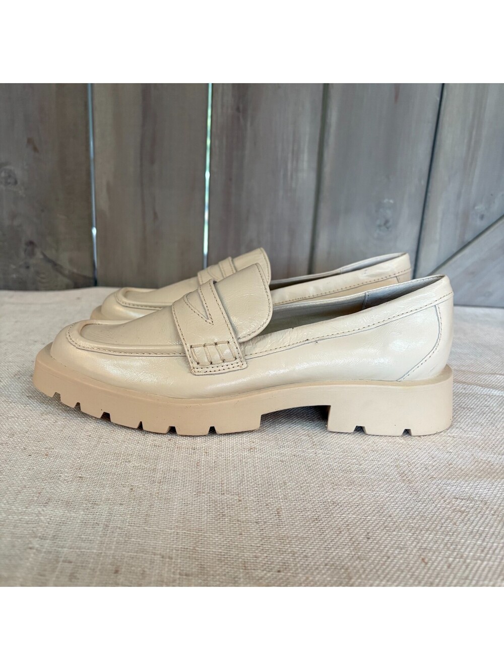 DOLCE VITA Women’s Elias Off White Leather Chunky Sole Platform Loafers Sz 7